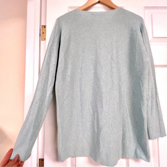 BIANCO BLU Italy Cashmere round neck ling sleeves sweater minimalist luxury L - Picture 6 of 8